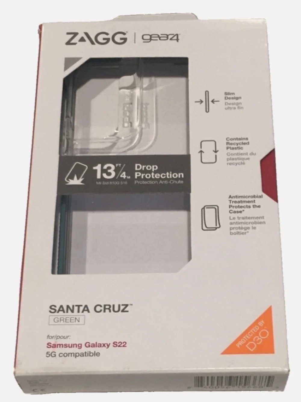 Zagg Gear4 Case Santa Cruz for Samsung Galaxy S22 Clear Green D30 Shockproof OB